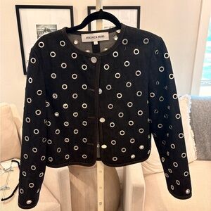 Veronica Beard Black Eyelet-Stud Cropped Jacket